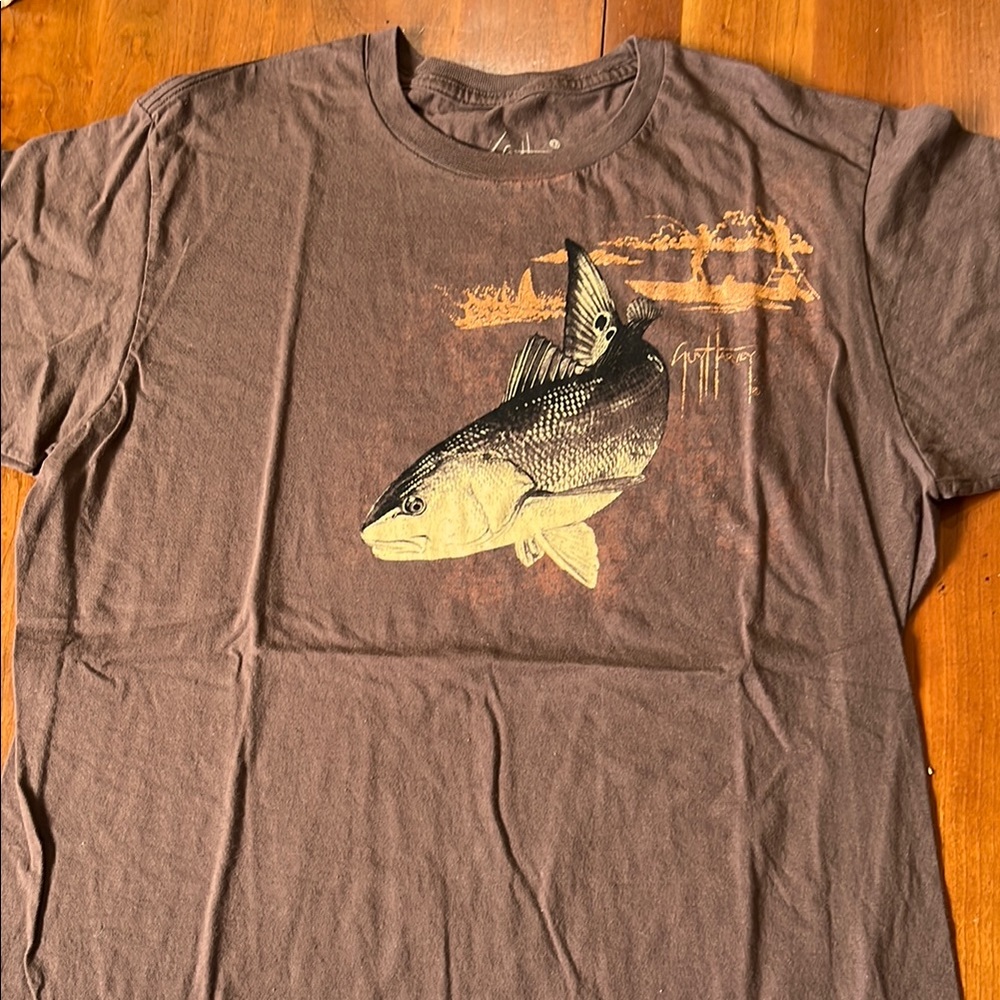 Brown T-Shirt with Fish Graphic